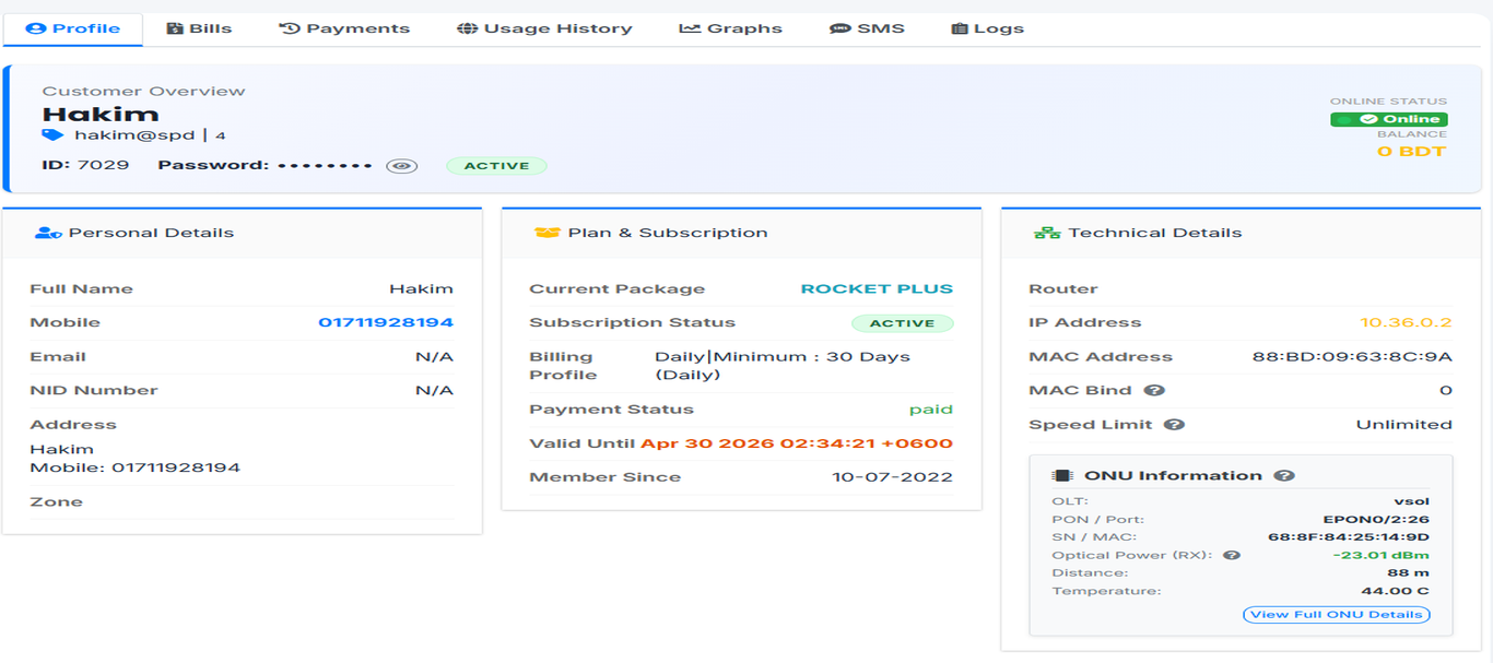 ISP subscriber management with 360-degree customer profile view